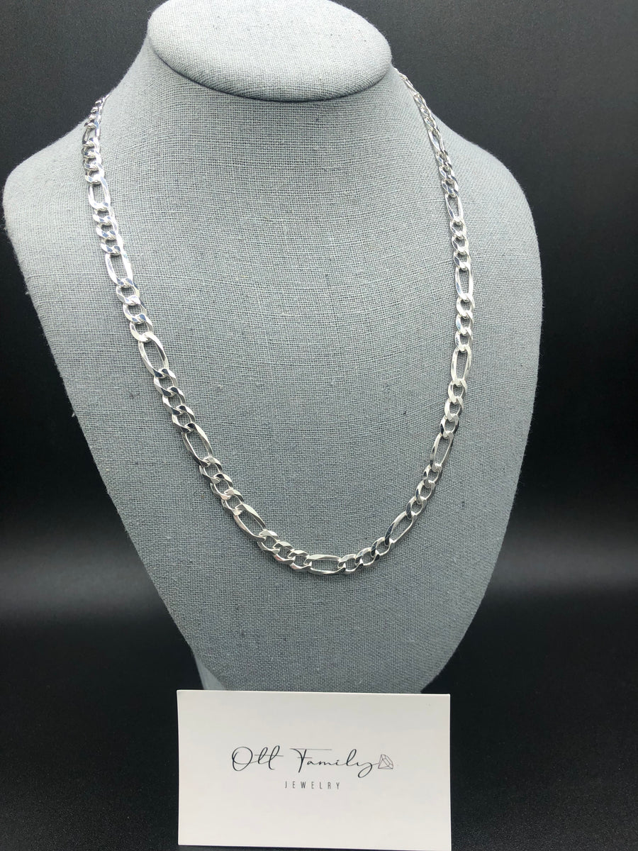 20 Inch 925 Italy Figaro Chain 22” Italian Silver Figaro Chain 7mm –