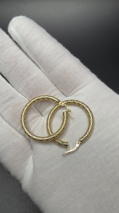 30mm x 3mm 14k Yellow Gold Fancy Hoops 2.4g