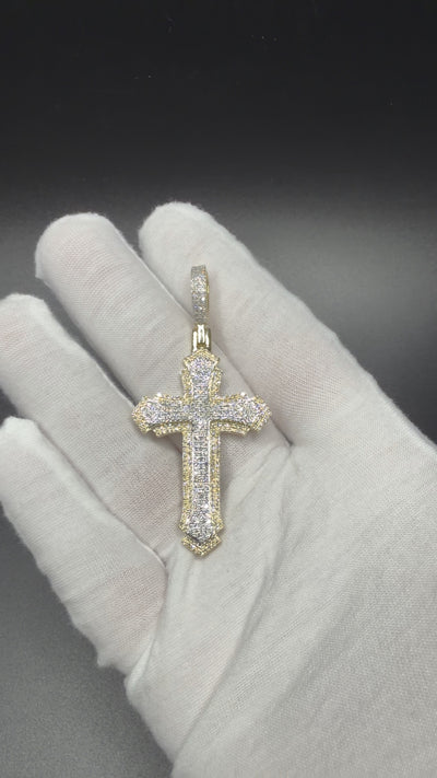 2.5" 10K Yellow Gold Gothic Cross 1 1/3ctw Natural Diamond Pendant 6.6mm Bail 8.1g