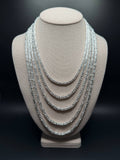 4mm solid 925 sterling silver Byzantine chain — 18" to 26" lengths stacked on bust, front view — Ott Family Jewelry