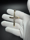 2.5" 14K Yellow Gold Two-Tone Square Cross + Crucifix 7mm Bail 3.32g