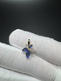12mm 14k Yellow Gold Sapphire & Natural Diamond Floral Design Fashion Pendant 2mm Bail 1.8g
