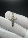 1.25" 14k Gold Two-tone High Detail Fancy Crucifix 3.2mm Bail 1.6g