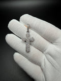 1.75" Silver 1ctw VS/VVS Lab Diamond Beveled Gothic Cross 7mm Bail 3.8g