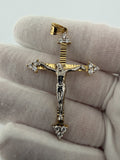 2.5" 14k Yellow Gold Two Tone Diamond Cut Arrow Crucifix 6.1mm Bail 3.9g