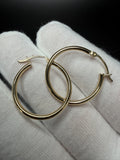 25mm x 2mm 14K Yellow Gold Hoops 1.6g