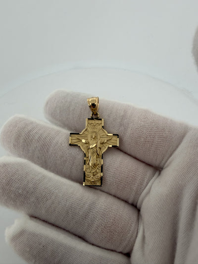 1.5" 14k Yellow Gold Risen Christ Resurrection Cross Pendant High Detail 6.2mm Bail 4.15g