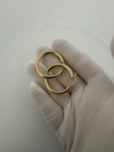 35mm x 4mm hoop earrings in 14K yellow gold, 3.7g - Ott Family Jewelry