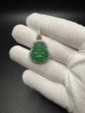 1.5" Silver Jade Buddha Pendant 1.5ctw VS/VVS Lab Diamond Halo & 6.2mm Bail 8.7g