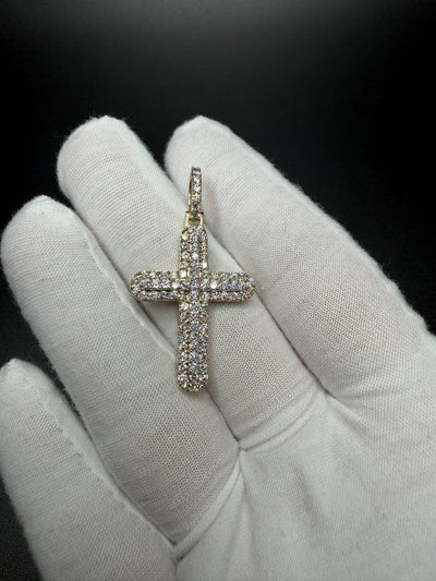 1.75" 10k Yellow Gold 2ctw VS/VVS Lab Diamond Rounded Edge Cross 7mm Bail 5.0g