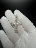 1.75" 10k Yellow Gold 2ctw VS/VVS Lab Diamond Rounded Edge Cross 7mm Bail 5.0g