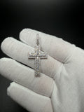 1.75" Silver 2.0ctw VS/VVS Lab Diamond Classic Latin Cross 7.5mm Bail 4.1g