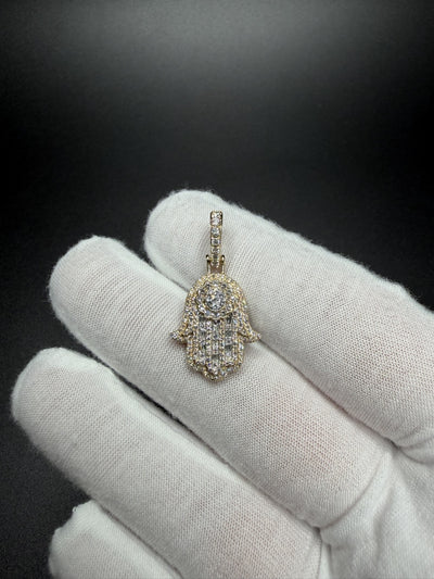1.25" 10k Yellow Gold 3/4ctw VS/VVS Lab Diamond Hamsa 6.4mm Bail 2.9g