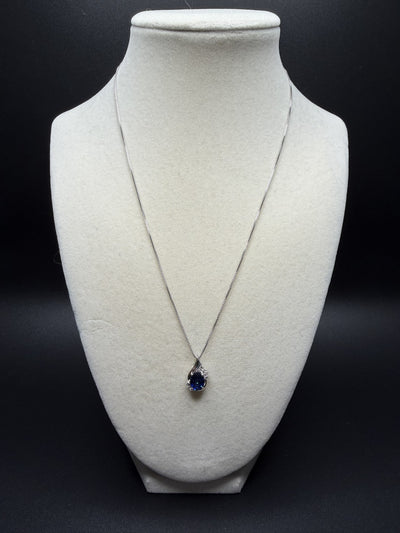 18" Silver Box Chain & 1ctw Lab Sapphire Pendant with Natural Diamond Accents 2.9g