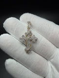 1.5" 10K Yellow Gold Diamond Fleur-de-Lis Cross Pendant 3/4ctw Natural Diamonds 5.5mm Bail 3.6g