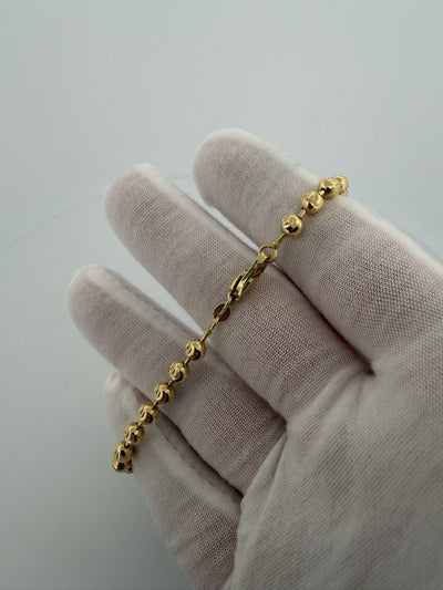 8" 14K Yellow Gold Diamond Cut Moon Bead 5mm 12.9g