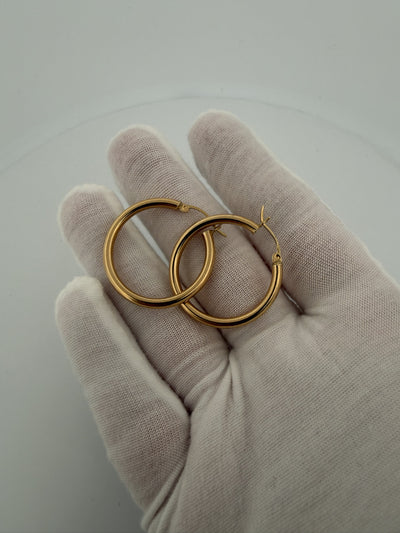 30mm x 3mm 14K Yellow Gold Hoops 3.05g