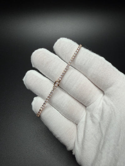 7" 14K Rose Gold 3ctw Lab Diamond Tennis Bracelet 2.3mm 6.05g