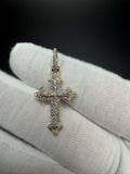 1.25" 10k Yellow Gold 1/2ctw VS/VVS Lab Diamond Budded Cross 6mm Bail 1.7g