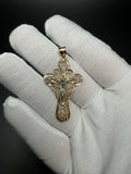 2" 14K Yellow Gold Two-Tone Filigree Crucifix Pendant 5mm Bail 3.25g
