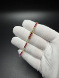 7" Gold over Silver 3ctw Lab Diamond & Ruby Alternating Tennis Bracelet 3mm 7g