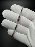 7" Silver 3ctw Lab Diamond & Ruby Alternating Tennis Bracelet 3mm 6.6g