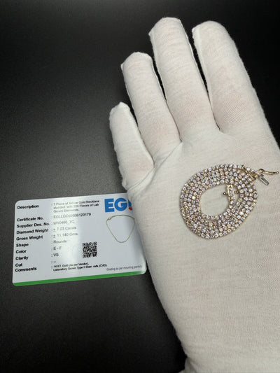 17" 14K Yellow Gold 7.03ctw E-F VS Lab Diamond Tennis EGL Certified – 2.2mm – 11.14g