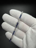 7" Silver 3ctw Lab Diamond & Sapphire Alternating Tennis Bracelet 3mm 7.0g