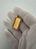 5g 24K Pamp Rose Bar in 14K Yellow Gold Rope Bezel 5mm Bail 8.0g