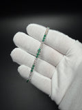 7" Silver 3ctw Lab Diamond & Emerald Alternating Tennis Bracelet 3mm 6.5g