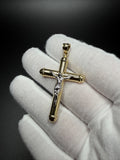 2" 14k Yellow Gold Round Cross & Crucifix 5.2mm Bail 2.8g