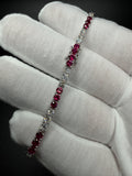 7" Silver 3ctw Lab Diamond & Ruby Alternating Tennis Bracelet 3mm 6.6g