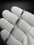 7" Silver 3ctw Lab Diamond & Sapphire Alternating Tennis Bracelet 3mm 7.0g