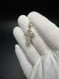 1.5" 10K Yellow Gold Gothic Cross 3/4ctw Round & Baguette Natural Diamond Pendant 6.7mm Bail 3.5g