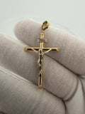 1.75" 14K Two-Tone Crucifix 6mm Bail 1.8g