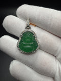 1.5" Silver Jade Buddha Pendant 1.5ctw VS/VVS Lab Diamond Halo & 6.2mm Bail 8.7g