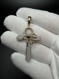 2" 10K Yellow Gold Ankh Pendant with Eye of Horus 1/3ctw Natural Diamond 8.6mm Bail 5.0g