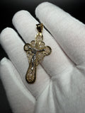 2" 14K Yellow Gold Two-Tone Filigree Crucifix Pendant 5mm Bail 3.25g