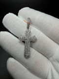 1.75" Silver 1ctw VS/VVS Lab Diamond Beveled Gothic Cross 7mm Bail 3.8g