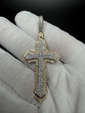2.5" 10K Yellow Gold Gothic Cross 1 1/3ctw Natural Diamond Pendant 6.6mm Bail 8.1g