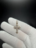 1.25" 10k Yellow Gold 1/2ctw VS/VVS Lab Diamond Budded Cross 6mm Bail 1.7g