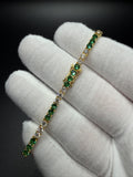 7" Gold over Silver 3ctw Lab Diamond & Emerald Alternating Tennis Bracelet 3mm 7.0g