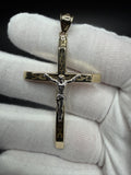 2.5" 14K Yellow Gold Two-Tone Square Cross + Crucifix 7mm Bail 3.32g