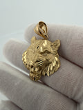 1.5" 14K Yellow Gold Tiger Pendant 7mm Bail 4.9g
