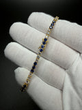 7" Gold over Silver 3ctw Lab Diamond & Sapphire Alternating Tennis Bracelet 3mm 7.0g