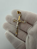 2.5" 14k Yellow Gold Two Tone Diamond Cut Arrow Crucifix 6.1mm Bail 3.9g