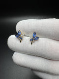 12mm 14k Yellow Gold Sapphire & Natural Diamond Floral Design Fashion Earrings 2.54g