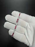 7" Silver 3ctw Lab Diamond & Ruby Alternating Tennis Bracelet 3mm 6.6g