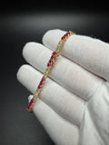 7" Gold over Silver 3ctw Lab Diamond & Ruby Alternating Tennis Bracelet 3mm 7g
