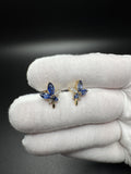 12mm 14k Yellow Gold Sapphire & Natural Diamond Floral Design Fashion Earrings 2.54g